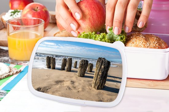 Lunch box Wit - Lunch box - Boîte à pain - Sable - Plage - Poteau - Water - Été - 18x12x6 cm - Adultes