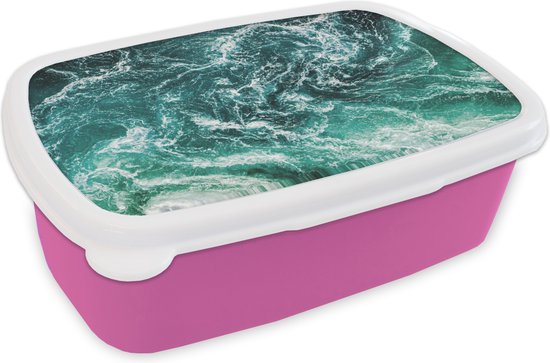 Broodtrommel Roze - Lunchbox - Brooddoos - Oceaan - Water - Zee - Luxe - Groen - Turquoise - 18x12x6 cm - Kinderen - Meisje