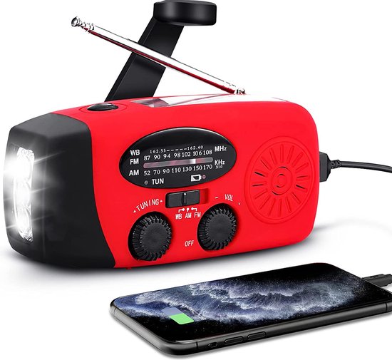 48100mWh/13000mAh Radio d'Urgence, AM/FM Portable Radio à Manivelle