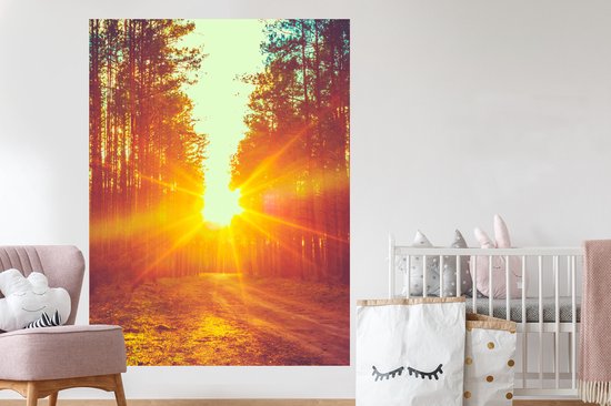Stickers muraux - Film autocollant - Coucher de soleil - Arbres - Forêt - Nature - 120x160 cm - Film adhésif - Stickers muraux Chambre d'enfant - Papier peint autocollant XXL