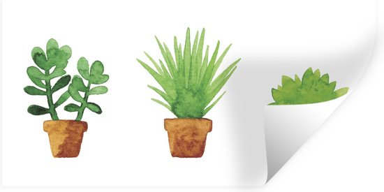 Muurstickers - Sticker Folie - Bloempot - Waterverf - Planten - 160x80 cm - Plakfolie - Muurstickers Kinderkamer - Zelfklevend Behang - Zelfklevend behangpapier - Stickerfolie