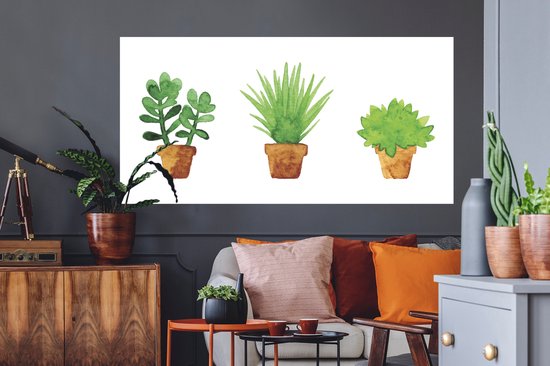 Muurstickers - Sticker Folie - Bloempot - Waterverf - Planten - 160x80 cm - Plakfolie - Muurstickers Kinderkamer - Zelfklevend Behang - Zelfklevend behangpapier - Stickerfolie