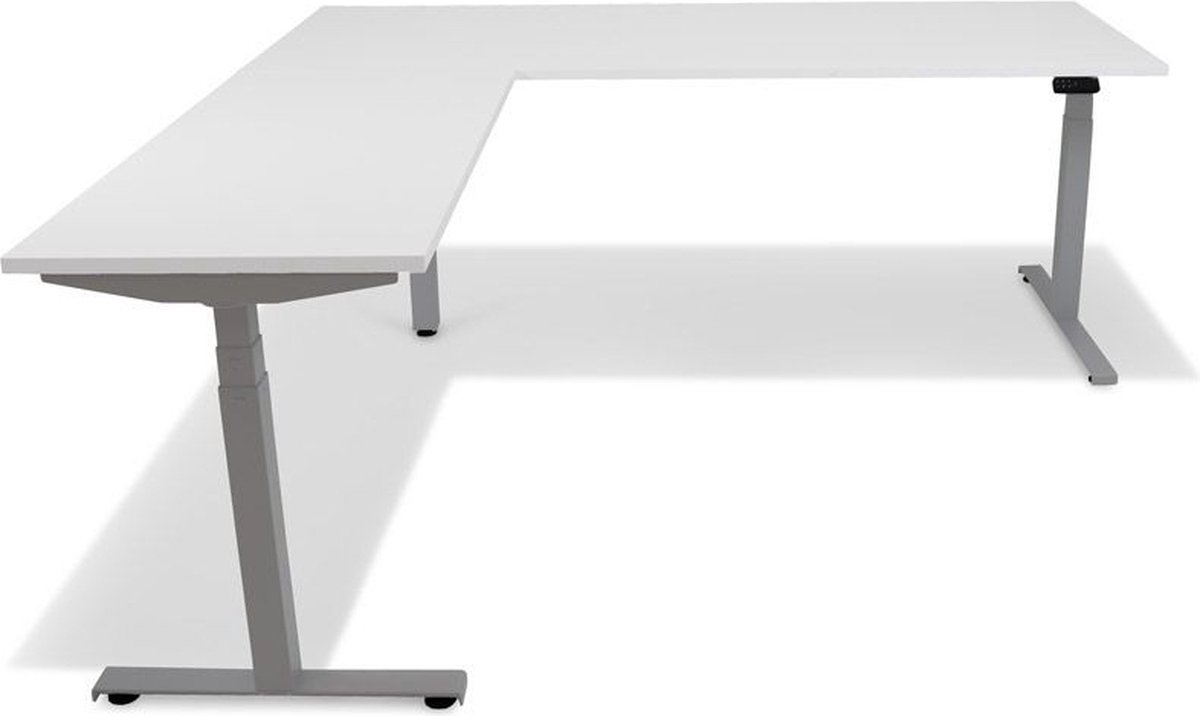 Roomforthenew Heathrow Hoek - Bureau - Bureautafel - Gaming bureau - Computertafel - Hoekbureau  Wit - Verstelbaar bureau - Gaming Desk - Bureau tafel - Hoekbureau verstelbaar - Zit sta bureau elektrisch  Aluminium onderstel-- blad- onderstel- x120