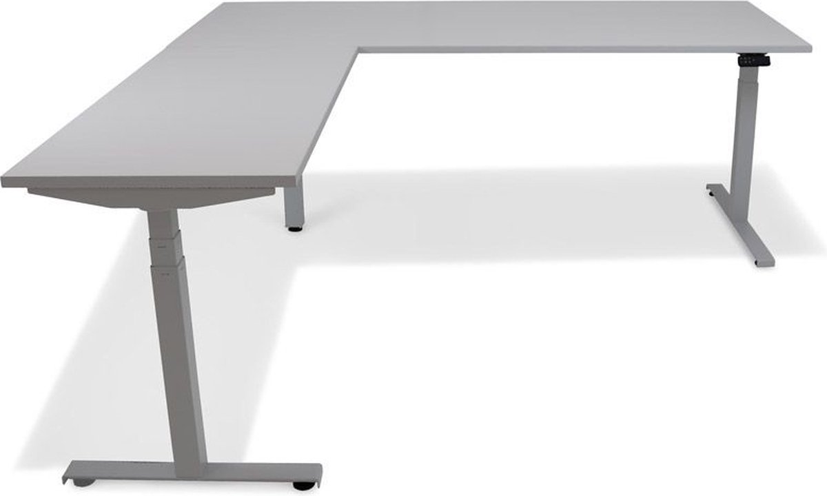 Roomforthenew Heathrow Hoek - Bureau - Bureautafel - Gaming bureau - Computertafel - Hoekbureau - Grijs - Verstelbaar bureau - Gaming Desk - Bureau tafel - Hoekbureau verstelbaar - Zit sta bureau elektrisch – Aluminium onderstel