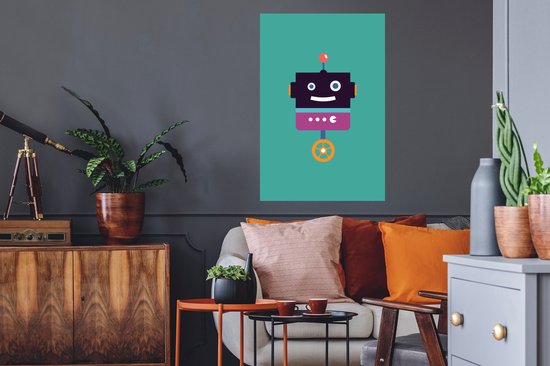 Muursticker enfants - Décoration pour chambres d'enfants - Robot - Roue - Violet - Vert - Garçons - Kids - 60x90 cm - Décoration murale chambre de filles