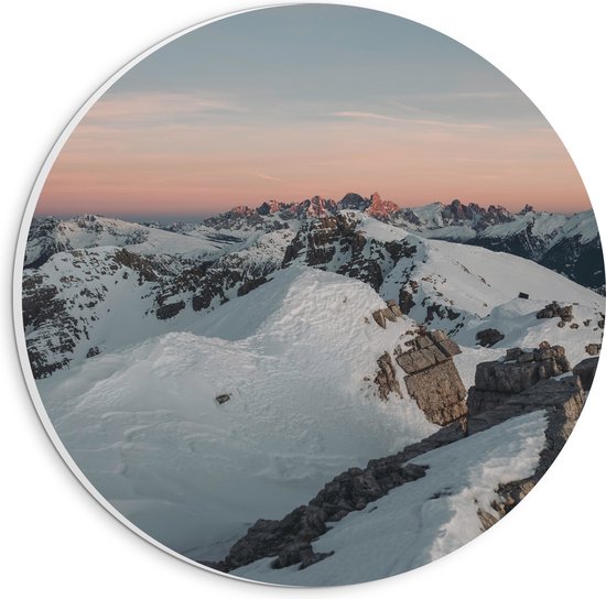 WallClassics - PVC Schuimplaat Muurcirkel - Bergtop met Sneeuw - 20x20 cm Foto op Muurcirkel (met ophangsysteem)