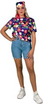 T-shirt Flower Power - Hippie - Toppers 2022 - Imprimé fleuri - Unisexe - Polyester - violet - Taille XS