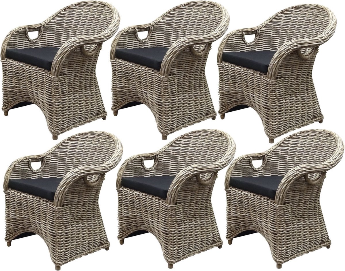 6 stuks Macau dining tuinstoel met handgat naturel rotan