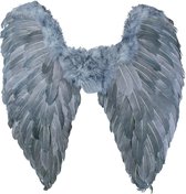 Boland - Fallen angel vleugels gevouwen (65 x 65 cm) Grijs - Volwassenen - Vrouwen - Engel - Halloween en Horror- Fantasy- Feeën, Elfjes en Engeltjes