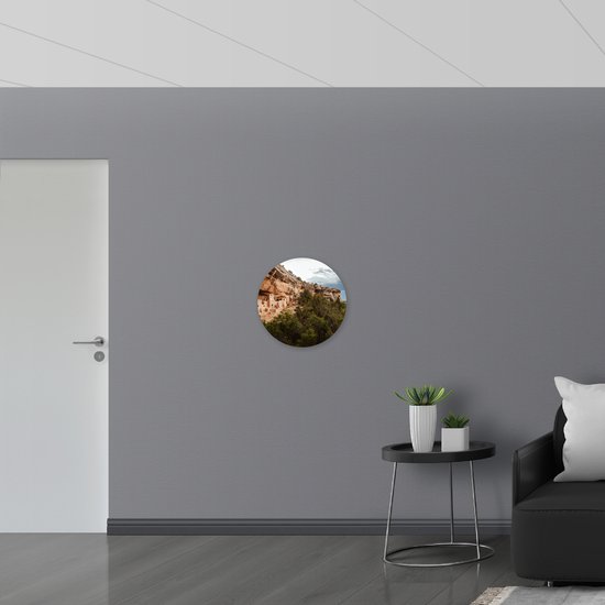 WallClassics - Plaque de Mousse PVC Cercle Mural - Village dans les Rochers - 50x50 cm Photo sur Cercle Mural (avec système d'accrochage)