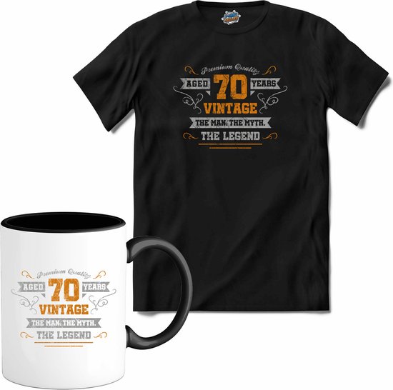 70 Jaar vintage legend - Verjaardag cadeau - Kado tip - T-Shirt met mok - Heren - Zwart