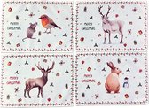 World of Mies - 4 kerst placemats hert rendier konijn roodborstje - kerstmis tafelversiering - textiel - kerst tafeldecoratie - met aquarel geschilderd door Mies