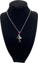 Roze Hartje Ballerina, Ketting, Hanger, Jurkje, Multi Kleur, Elegante Houding