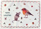 World of Mies kerst placemat roodborstje - kerstmis tafelversiering - textiel - kerst tafeldecoratie - met aquarel geschilderd door Mies