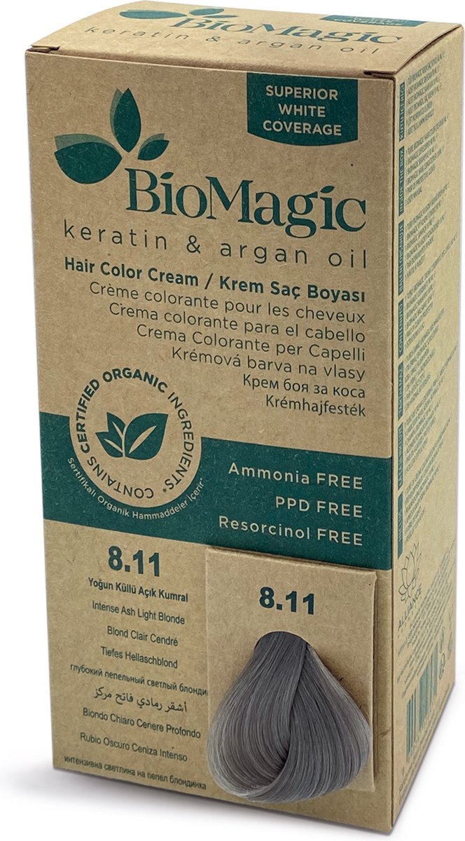 Natuurlijke haarverf KIT met Biologische Ingrediënten ook verkrijgbaar in Apotheken - INTENSE AS LICHTBLOND 8/11 BioMagic
