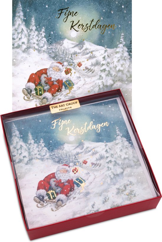 Kerstkaarten set Kerstman met slee Art Group 16 Luxe Kerstkaarten