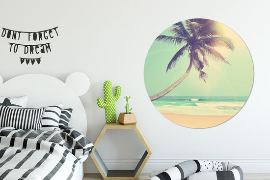 WallCircle - Wall Circle - Wall Circle Indoor - Rétro - Palmier - Soleil - Été - 140x140 cm - Décoration murale - Peintures Ronds
