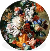 WallCircle - Wandcirkel - Muurcirkel - Kunst - Oude meesters - Boeket bloemen in een urn - Aluminium - Dibond - ⌀ 140 cm - Binnen en Buiten