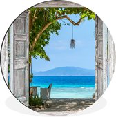 WallCircle - Wandcirkel - Muurcirkel - Strand - Tropisch - Zee - Doorkijk - Aluminium - Dibond - ⌀ 90 cm - Binnen en Buiten