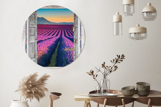 WallCircle - Cercle mural - Cercle mural d'intérieur - Lavande - Été - Transparent - Fleurs - 120x120 cm - Décoration murale - Peintures ronds XXL