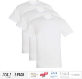 3 Pack Sol's Heren T-Shirt 100% biologisch katoen Ronde hals wit Maat S