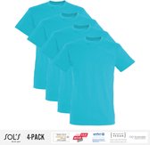 4 Pack Sol's Heren T-Shirt 100% biologisch katoen Ronde hals Lichtblauw Maat 3XL