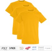 3 Pack Sol's Heren T-Shirt 100% biologisch katoen Ronde hals Geel Maat M