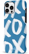xoxo Wildhearts Can't Talk Now Blue - Double Layer hoesje - Blauw hoesje geschikt voor iPhone 14 Pro Max - Beschermhoesje case geschikt voor iPhone 14 Pro Max hoesje blauw - Tekst blauw - wit