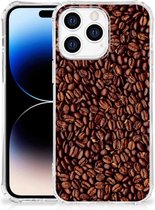 Stevige Bumper Hoesje Geschikt voor Apple iPhone 14 Pro Max Smartphone hoesje met doorzichtige rand Koffiebonen