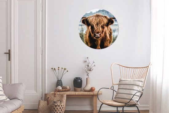 WallCircle - Cercle mural - Cercle mural - Highlander écossais - Animaux - Vache - Nature - Water - Plastique - Tableaux ronds - Décoration murale ronde - 60x60 cm - Décoration murale ronde - Tableau rond
