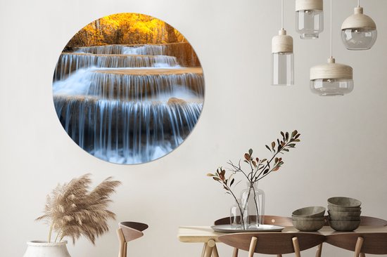 Muurcirkel - Waterval - Natuur - Japanse esdoorn - Muurcirkel binnen - Wandcirkel - ⌀ 120 cm - Kunststof - Ronde schilderijen - Wanddecoratie rond