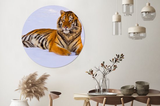 Wallcircle - Cercle mural - Cercle mural - Plastique - Tigre - Neige - Hiver - Animaux - Décoration murale ronde - Tableaux ronds - 120x120 cm - Cercle mural intérieur - Tableau rond