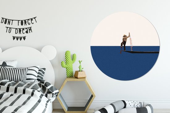 Muurcirkel - Wandcirkel - Abstract - Retro - Boot - Complimenten - Hoed - Water - Muurdecoratie rond - ⌀ 140 cm - Ronde schilderijen - Slaapkamer - Wanddecoratie