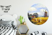 Muurcirkel - Wandcirkel - Boerderij - Molen - Olieverf - Graan - Bomen - Ronde schilderijen - Ronde wanddecoratie - ⌀ 150 cm - Kunststof - Schilderij rond