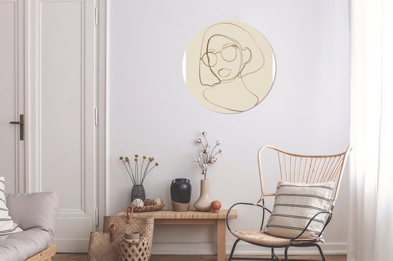 WallCircle - Cercle mural ⌀ 60 - Femme - Dessin au Line - Minimalisme - Tableaux ronds salon - Plaque murale ronde - Décoration murale cercle - Décoration chambre intérieure - Décoration murale murale cercle mural - Accessoires de maison