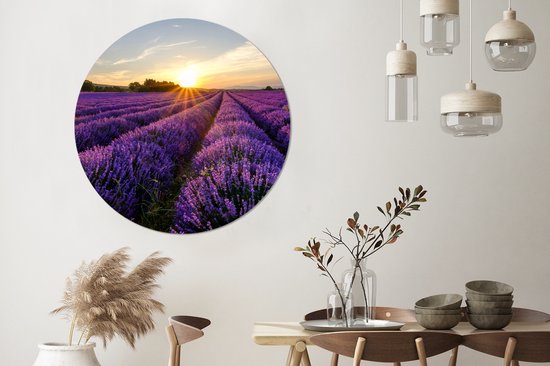 WallCircle - Cercle mural - Plastique - Lavande - Soleil - Paysage - Fleurs - Cercle mural - Peintures rondes - Peinture ronde - 150x150 cm - Cercle mural intérieur - Décoration murale - Décoration murale ronde