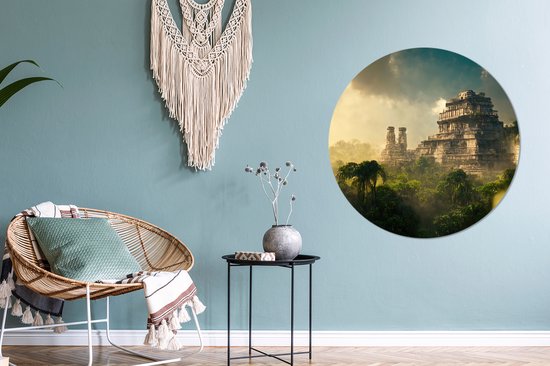 WallCircle - Cercle Mural - Cercle Mural - Temple - Jungle - Nuages - Ciel - Nature - Aluminium - Dibond - 90x90 cm - Intérieur et Extérieur