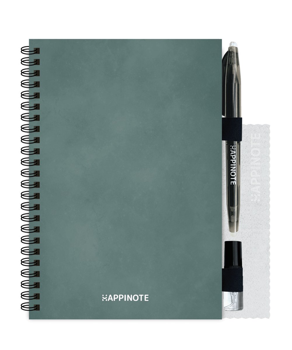 Happinote | Uitwisbaar Notitieboek A5 - inclusief uitwisbare pen, waterspray, houders én doekje - Green Forest | 100 pagina's steenpapier verdeeld onder 8 verschillende layouts | Journal | Valentijnscadeau