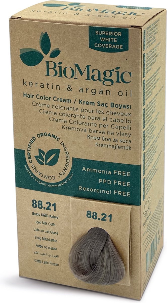 Natuurlijke haarverf KIT met Biologische Ingrediënten ook verkrijgbaar in Apotheken - IJS MELK KOFFIE 88/21 BioMagic