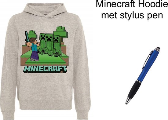 Minecraft Hoodie - Sweater met kap - met Stylus Pen. Maat 128 cm / 8 jaar.