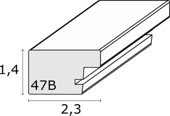Dessin schématique d'un profil noir avec des dimensions de 1,4 par 2,3.