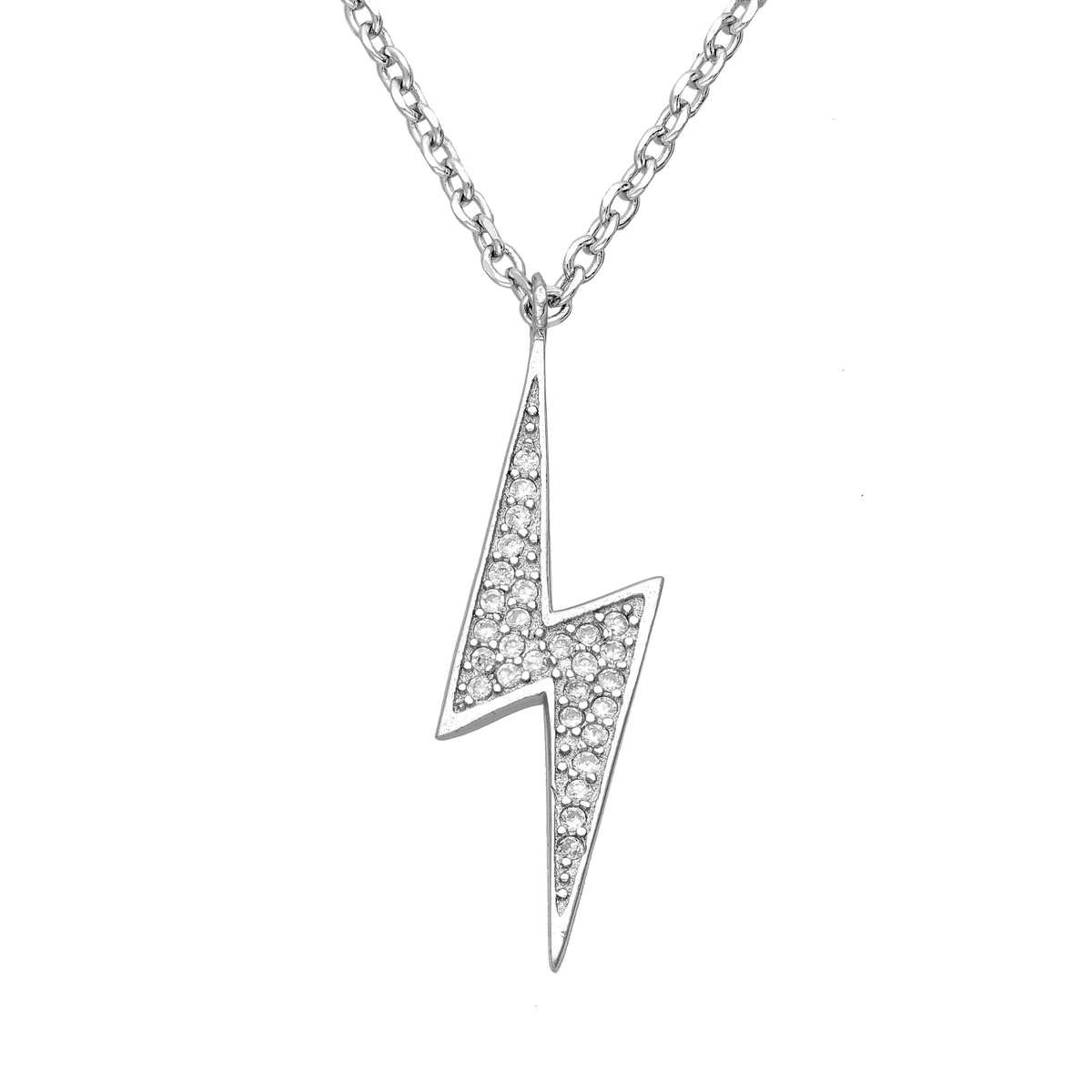 EAR IT UP - Ketting - Bliksem - Gerhodineerd zilver - Zirkonia - Pavézetting - 40 tot 42,5 cm - 1 stuk