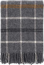 Klippan Tartan - Dark Grey - Woonplaid - Donkergrijs Wolwit Okergeel - 100% Wollen Plaid - Duurzame Wol 130cm x 200cm - Wasbaar