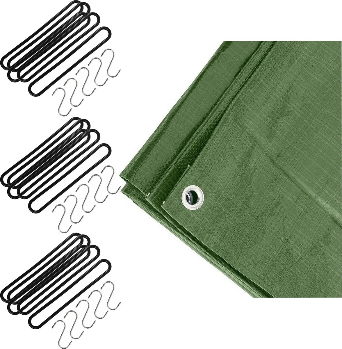 FX Tools - Afdekzeil groen 3 x 4 meter met 15x spanrubbers en S-haken