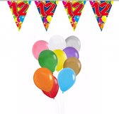 Folat - Verjaardag 12 jaar feest thema set 50x ballonnen en 2x leeftijd print vlaggenlijnen
