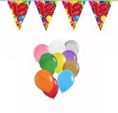Folat - Verjaardag 18 jaar feest thema set 50x ballonnen en 2x leeftijd print vlaggenlijnen