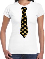 Bellatio Decorations thema/verkleed feest stropdas t-shirt sterretjes - dames - wit XXL