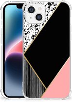 Smartphone hoesje Geschikt voor Apple iPhone 14 Plus TPU Silicone Hoesje met transparante rand Black Pink Shapes