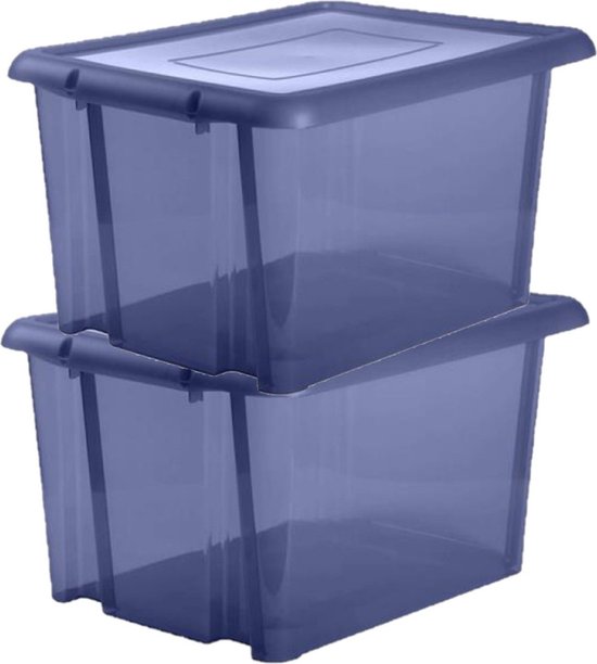 4x pièces de boîtes de rangement/boîtes de rangement en plastique bleu  foncé 55 litres