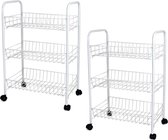 Set van 2x stuks witte keuken trolleys met manden op wielen 40 x 26 x 62 cm - Keuken/badkamer rekje van metaal